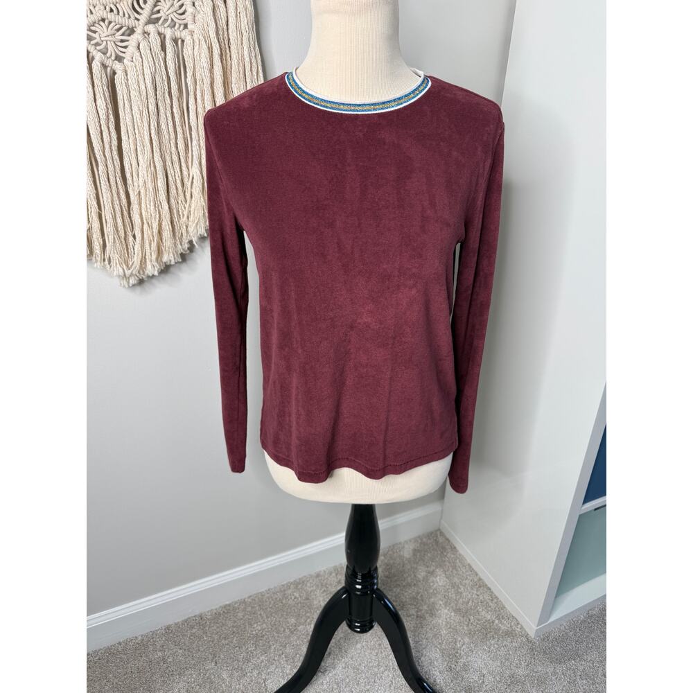 Revolve Goldie Tees Burgundy Terrycloth Metallic Trim Crew Neck Shirt XS